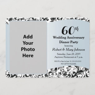 Invitation Photo de 60e anniversaire de mariage Black Swirl &