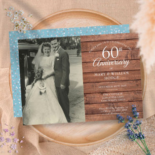 Invitation Photo de 60e anniversaire de mariage en bois rusti