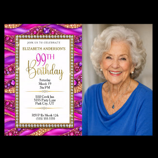 Invitation Photo de 99e anniversaire Strata or rose Glam bijo