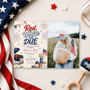 Invitation Photo de Baby Shower au genre neutre Rouge, Blanc
