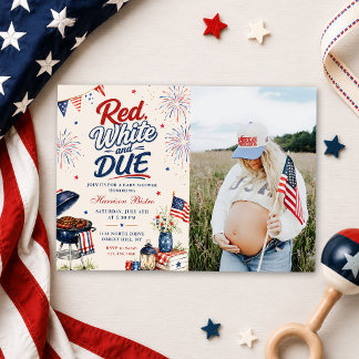 Invitation Photo de Baby Shower au genre neutre Rouge, Blanc