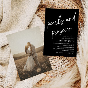 Invitation Photo de Baby Shower avec perles noires et Prosecc