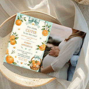Invitation Photo de Baby Shower Botanical Orange Little Cutie