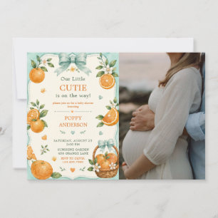 Invitation Photo de Baby Shower Botanical Orange Little Cutie