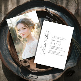 Invitation Photo de Baby Shower de mariage noir et blanc Scri