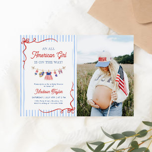 Invitation Photo de Baby Shower Fille Américaine le 4 Juillet