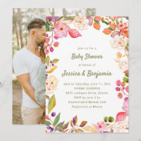 Photo de Baby Shower Floral Aquarelle Coloré Boho
