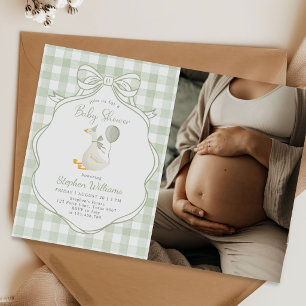 Invitation Photo de Baby Shower Garçon Arc Vert Silly Goose