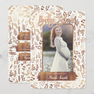 Invitation Photo de Baby Shower Moderne en feuille d'or Bronz