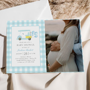Invitation Photo de Baby Shower pour un garçon au golf à carr