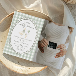 Invitation Photo de Baby Shower Sage Green Silly Goose