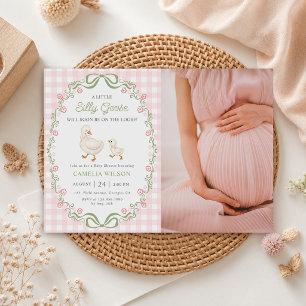 Invitation Photo de baby-shower Silly Goose fleurs roses