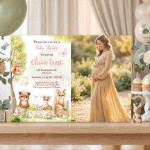 Invitation photo de Baby Shower Woodland Girl Anim