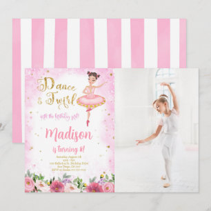 Invitation photo de ballerine en or et rose 