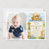 Invitation photo de baptême de l'arche de Noé pour