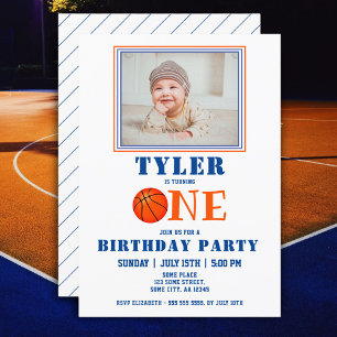 Invitation Photo de basketball mignon pour 1er anniversaire