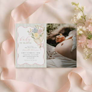 Invitation Photo de bébé fille fleuri Baby in Bloom pour baby