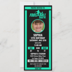Invitation Photo de billet de football vert noir pour anniver