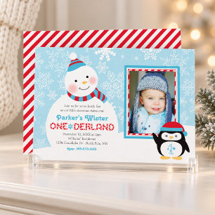 Invitation Photo de bonhomme de neige pingouin ONEderland d'h