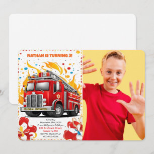 Invitation Photo de camion de pompiers anniversaire modifiabl