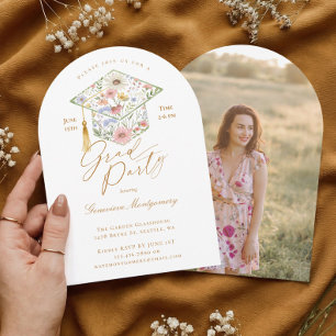 Invitation Photo de chapeau de diplômé de fleur sauvage Fête