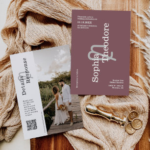Invitation Photo de code QR Mariage minimaliste Dusty Purple 