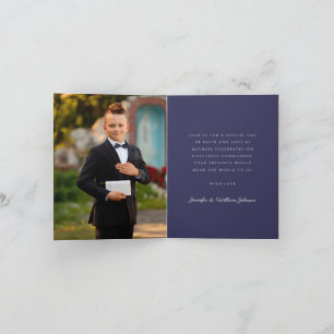 Invitation Photo de communion solennelle garçon bleu marine