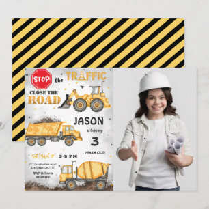 Invitation photo de construction noire et jaune