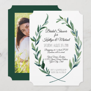 Invitation Photo de couple sous la douche Couronne de laurier