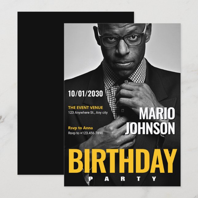 Invitation Photo de couverture de magazine élégant pour anniv (Devant / Derrière)