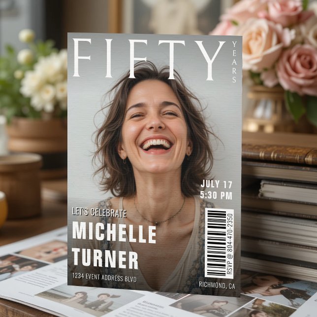 Invitation Photo de couverture du magazine 50e anniversaire (Magazine Cover Photo 50th Birthday Party Invitation
)