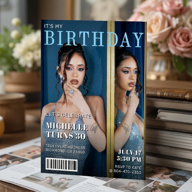 Invitation Photo de couverture du magazine Fête d'anniversair (Magazine Cover Photo Birthday Party Invitation
)
