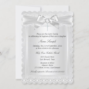 Invitation Photo de croix de dentelle blanche garçon ou fille
