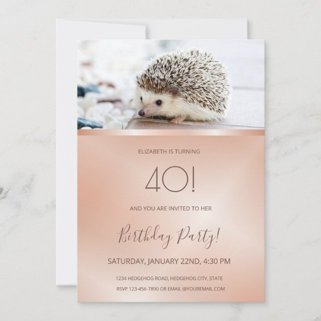 Invitation Photo de Cute Hedgehog | Anniversaire d'or Rose pe (Devant)