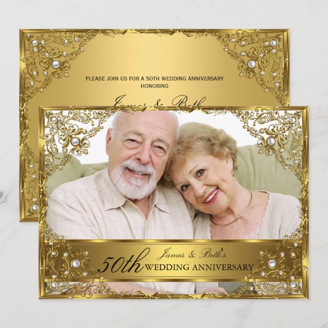 Invitation Photo de Damas Perle d'Or 50e Anniversaire de Mari (Devant / Derrière)