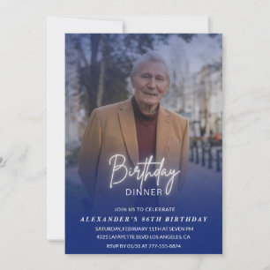 Invitation Photo de dîner homme bleu marine 86e anniversaire