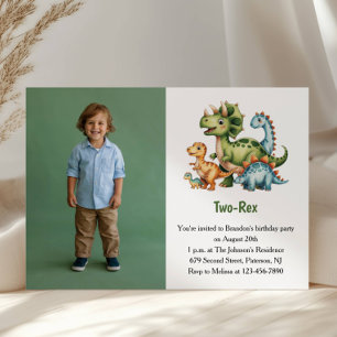 Invitation Photo de dinosaure de garçon mignon pour fête d'an