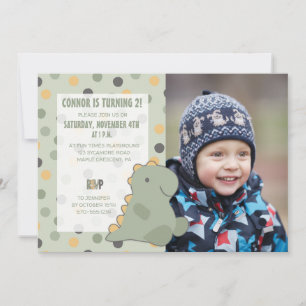 Invitation Photo de dinosaure mignon Fête aux pois verts