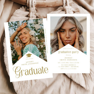 Invitation Photo de diplômé moderne Fête de fin d'études Or