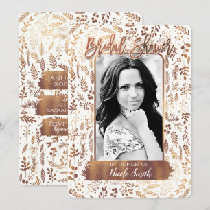 Invitation Photo de douche de mariée moderne en feuille de br