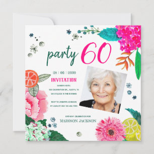 Invitation Photo de fête d'anniversaire 60 ans Floral Estival