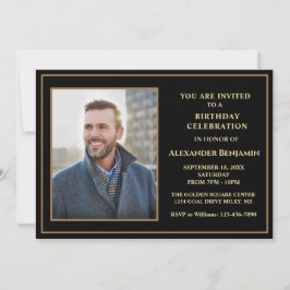 Invitation Photo de fête d'anniversaire Black Gold Custom
