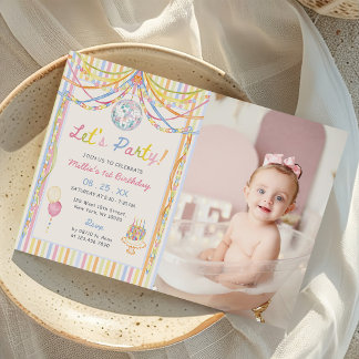 Invitation Photo de fête d'anniversaire colorée pour enfants