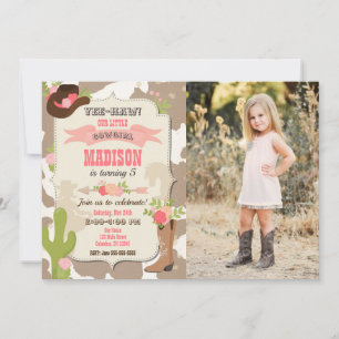 Invitation Photo de fête d'anniversaire Cowgirl Western en pe
