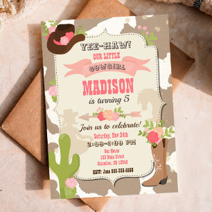 Invitation Photo de fête d'anniversaire Cowgirl Western en pe