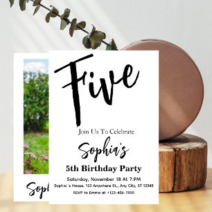 Invitation Photo de fête d'anniversaire de 5 ans de fille mod