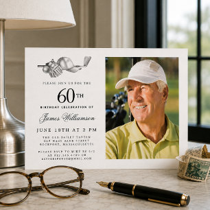 Invitation Photo de fête d'anniversaire de 60 ans de golf cla