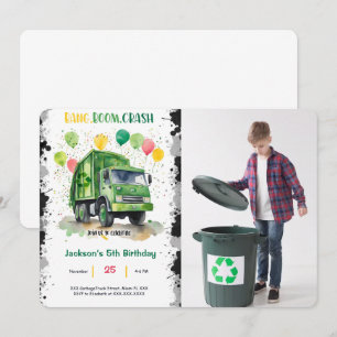 Invitation Photo de fête d'anniversaire de camion à ordures