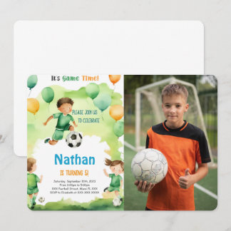 Invitation Photo de fête d'anniversaire de football modifiabl