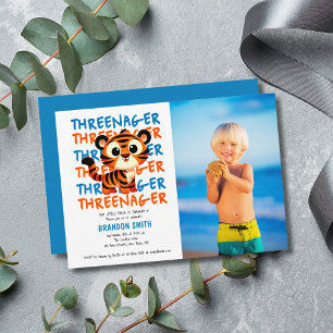 Invitation Photo de fête d'anniversaire de garçon de 3 ans de